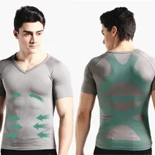 Компрессионная футболка для мужчин с v-образным вырезом корсет для талии Корректор осанки коррекция талии облегающая футболка корректирующие Топы