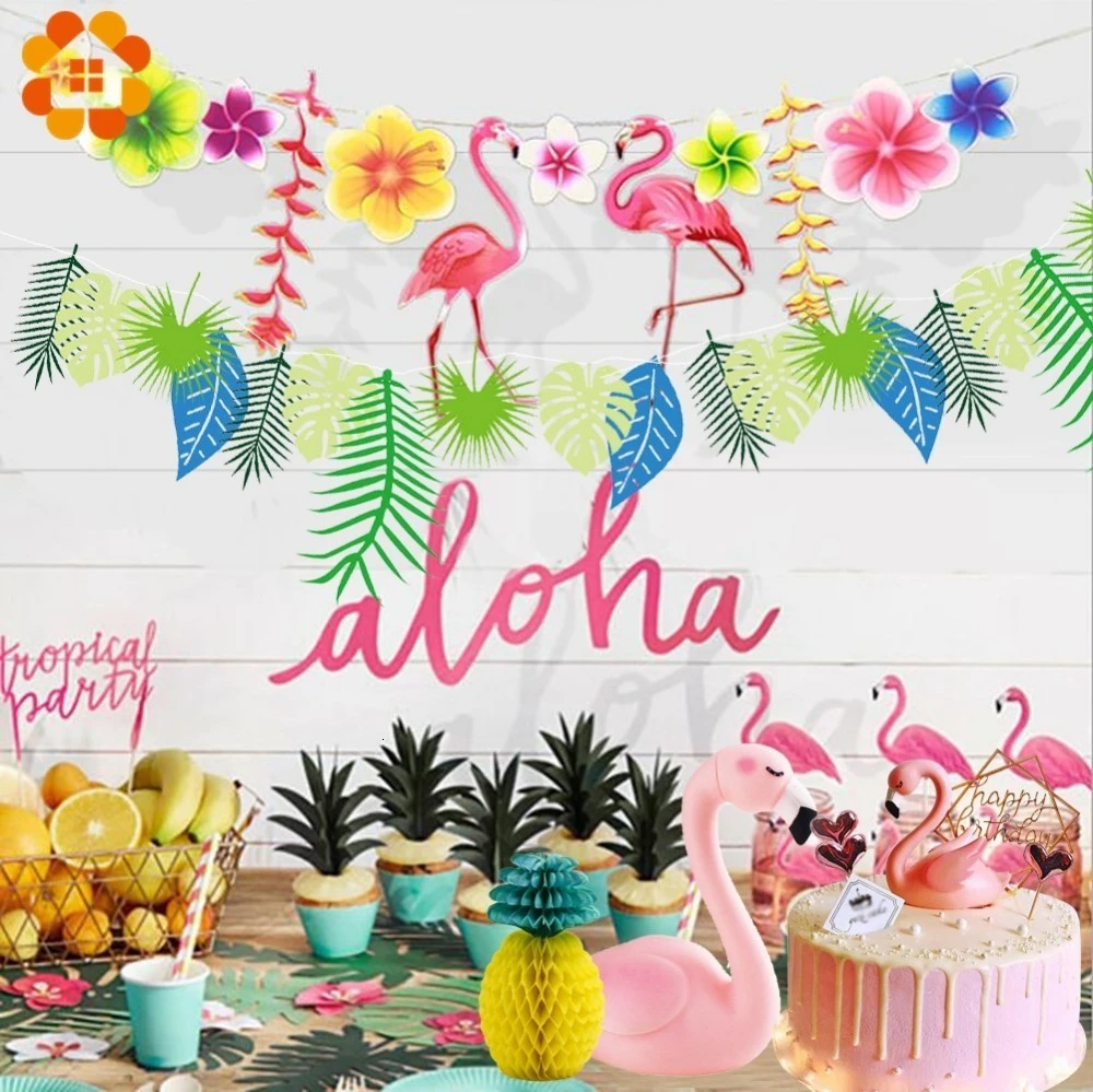 1set Flamingo Party Paper Umbrella Banner Balloons Pineapple Cake Toppers For Birthday Decorations Summer Hawaii Party Supplies Party Diy Decorations Aliexpress