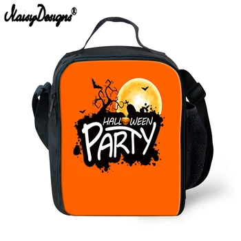 

Customize your name image Students School Food Bag Pumpkin Witch Black Cat pattern Lunch Bags Portable for Teen Girls Boy bolsa