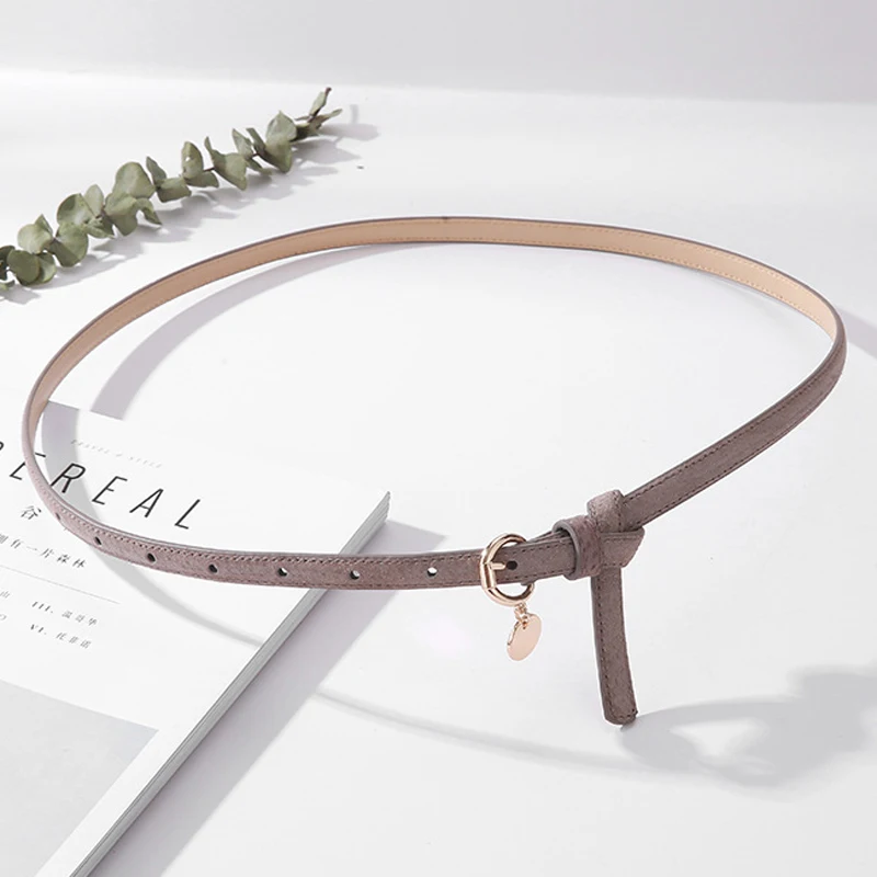 ELIsfashion, свиная кожа, натуральная узкая кожа, ремень, роскошное платье и джинсы, ремни, мода для женщин, блестящая золотая пряжка, Круглый Кулон - Цвет: grey
