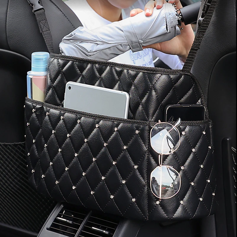 Strass Auto Sitz Lagerung Organizer Diamant Leder Handtasche