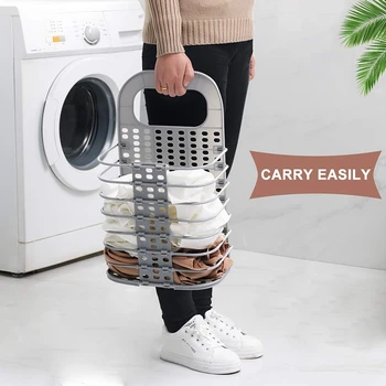 

NEW-Laundry Basket Collapsible Small Dirty Laundry Hamper Basket, Hanging Laundry Basket with Handle Plastic Collaspable Tall La