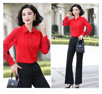 

WOMEN Black shirt female fashion western style chiffon shirt professional long sleeve Korean version autumn new loose