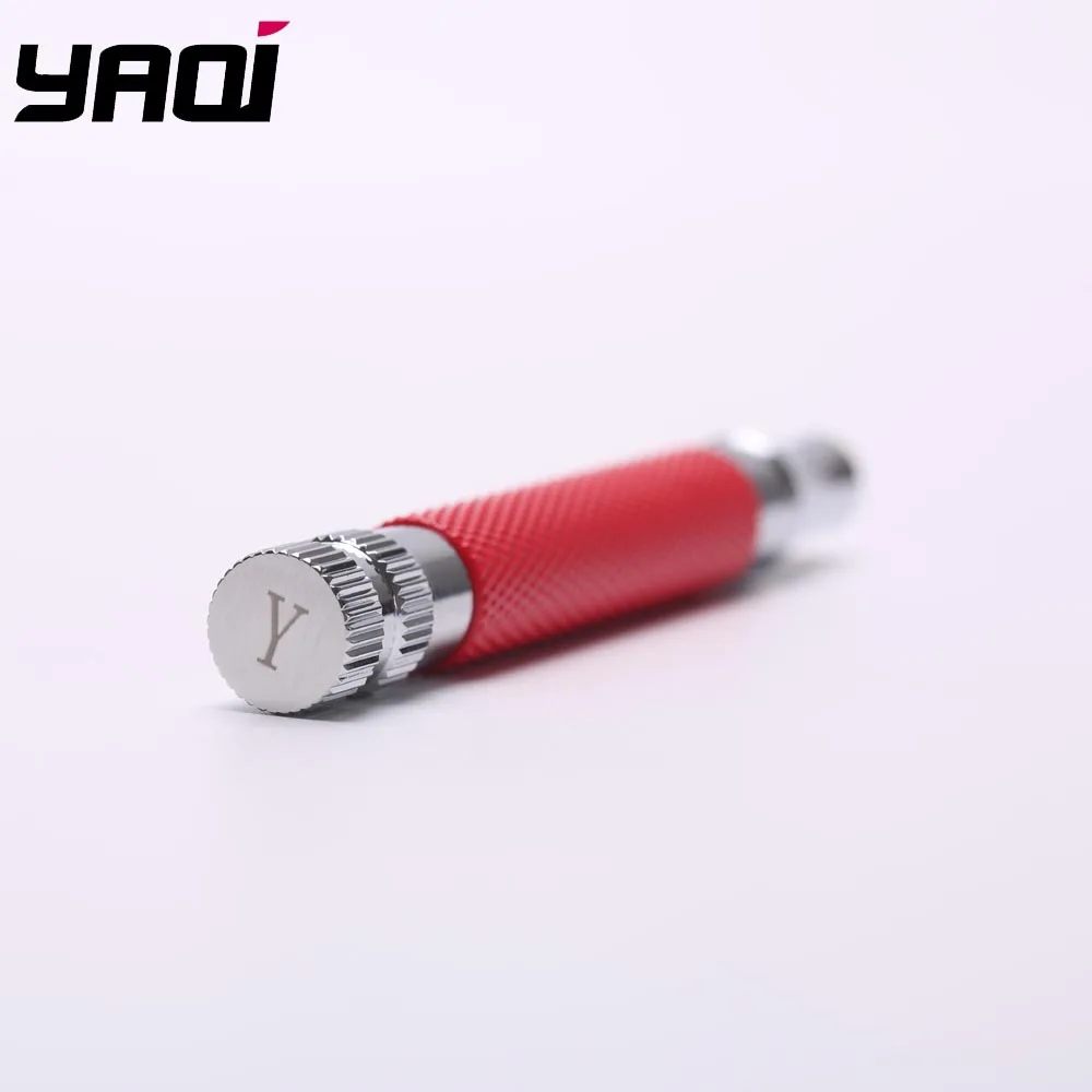 Yaqi красная и хромированная латунная безопасная бритвенная ручка