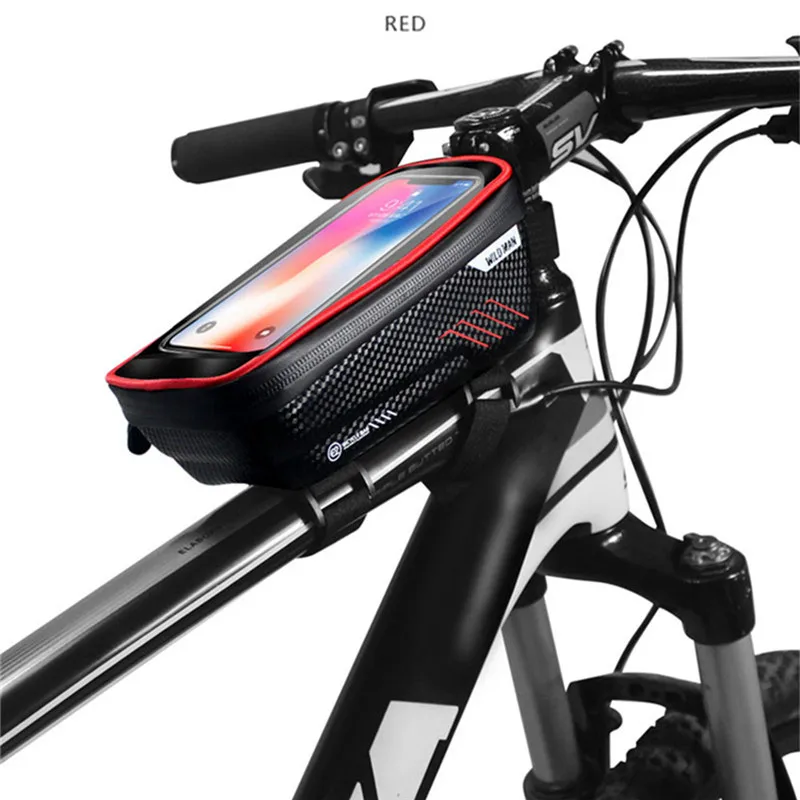 Сумка для горного велосипеда для велоспорта Водонепроницаемая MTB Передняя сумка 6,2 дюймов Чехол для мобильного телефона для велосипеда Топ труба сумка Велоспорт аксессуар - Цвет: Красный