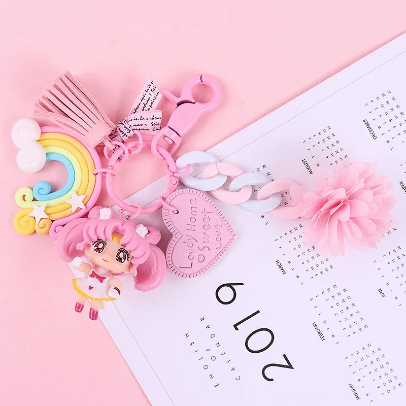 

Cute Japanese Cartoon Anime Sailor Moon Figure Doll Keychain for Women Bag Charms Jewelry Car Key Holder Pendant Decoration