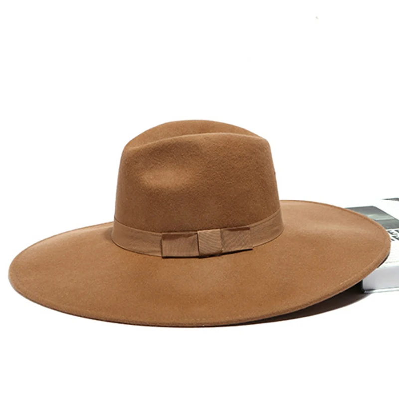Chapeu feutre Дизайнерская Женская Шляпа Fedora Для Laday с широкими полями Sombreros джазовая церковная Кепка Панама Fedora top Hat LM020 - Цвет: Коричневый