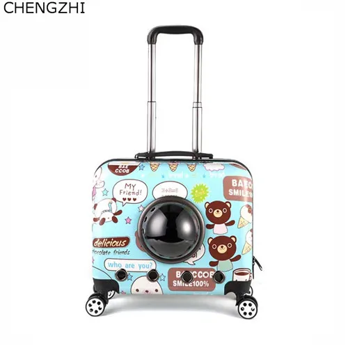 CHENGZHI Мультфильм Pet чемодан на колёсиках вертушка тележка кошка собака Дорожный чемодан на колесиках 18 дюймов Домашние животные переноска на багаж - Цвет: 1