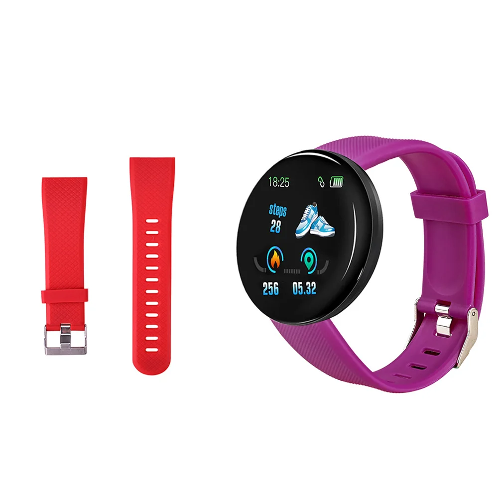 D18 Смарт-часы для мужчин кровяное давление фитнес-трекер браслет шагомер Здоровье Браслет SmartWatch для Ios Android - Цвет: Purple N Red strap