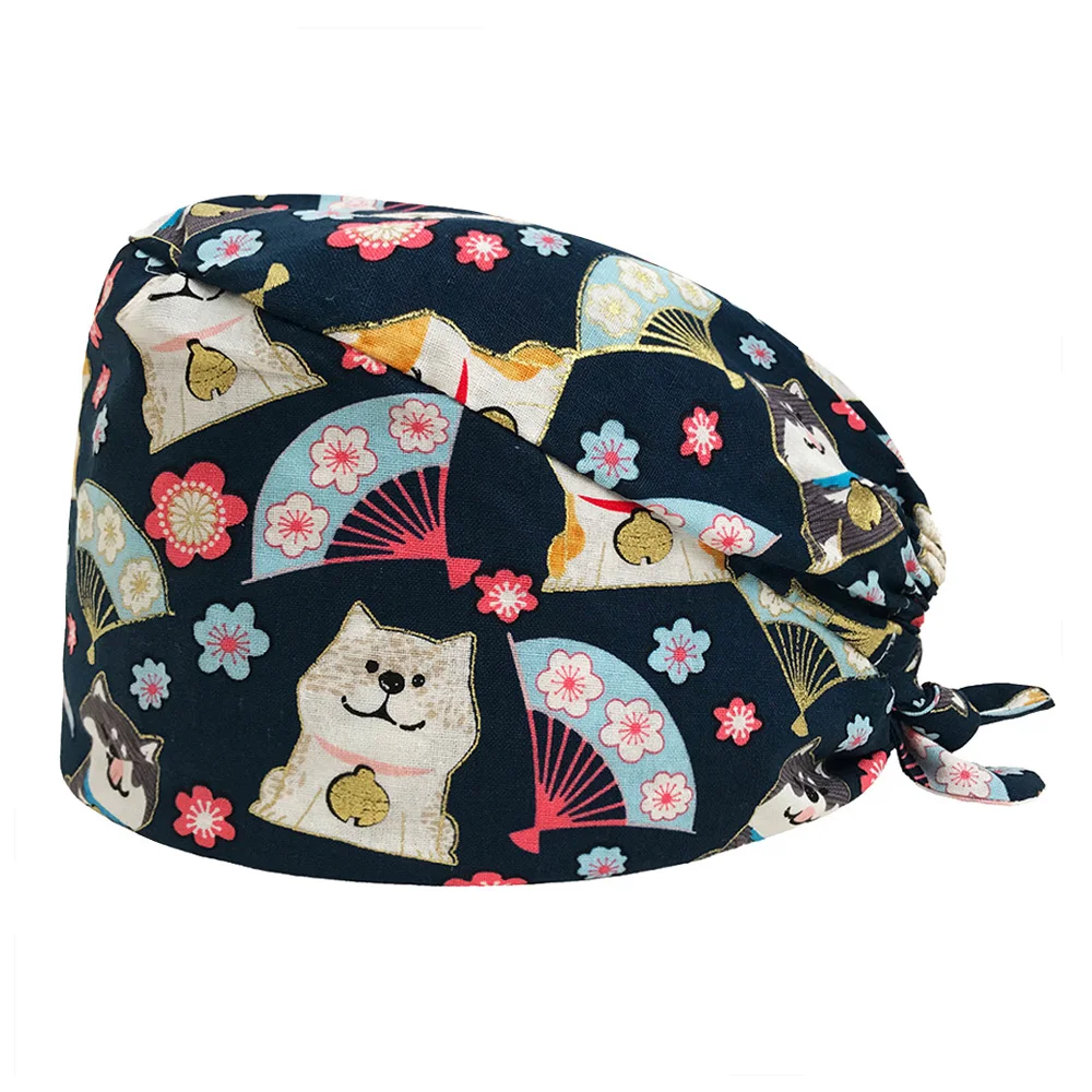 Хлопок печатные хирургические кепки стоматолога шляпа pet doctor hat/шапки с регулируемым - Цвет: photo