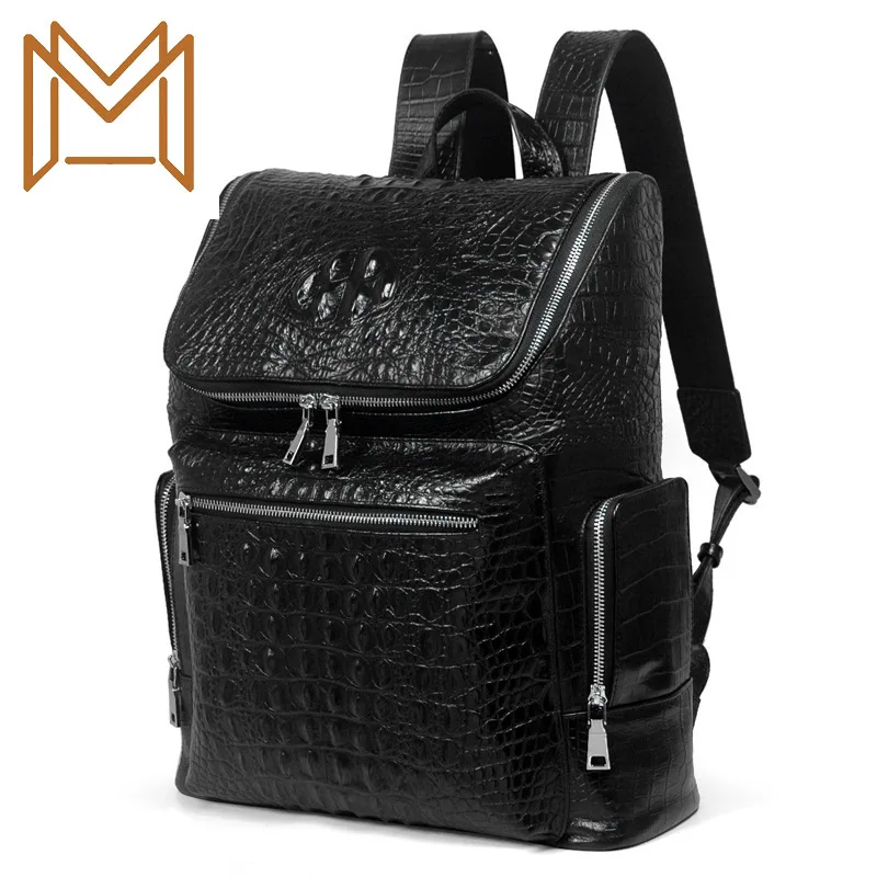 

Genuine Leather Both Shoulders Backpack Male Package Crocodile Man Backpack Capacity Cowhide Backpack