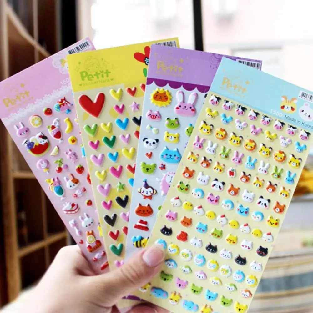 

2 Sheet Kawaii Cartoon 3D Sponge Bubble Sticker DIY Lovely Animals Cake Heart Shape Stickers For Kids Children Gift Toys School