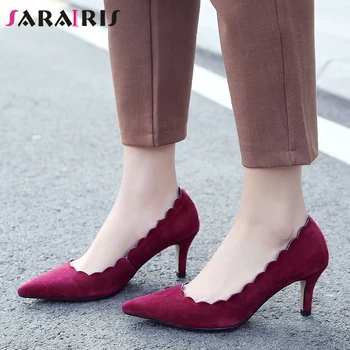 

SARAIRIS Fashion Lady Wedding Dress Party Pumps Genuine Leather Pumps Women Pointed Toe High Thin Heels Shallow Shoes Woman