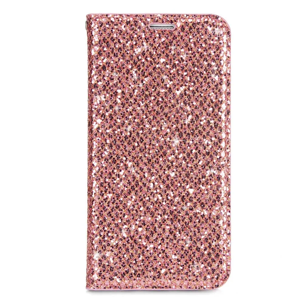 Для samsung S5 S6 S7 S8 S9 плюс J3 J5 J7 блестящий чехол с откидной крышкой с отделением для карт с кожаным чехлом для A5 A7 A8 плюс Note 8 9 чехлы - Цвет: Rose Gold