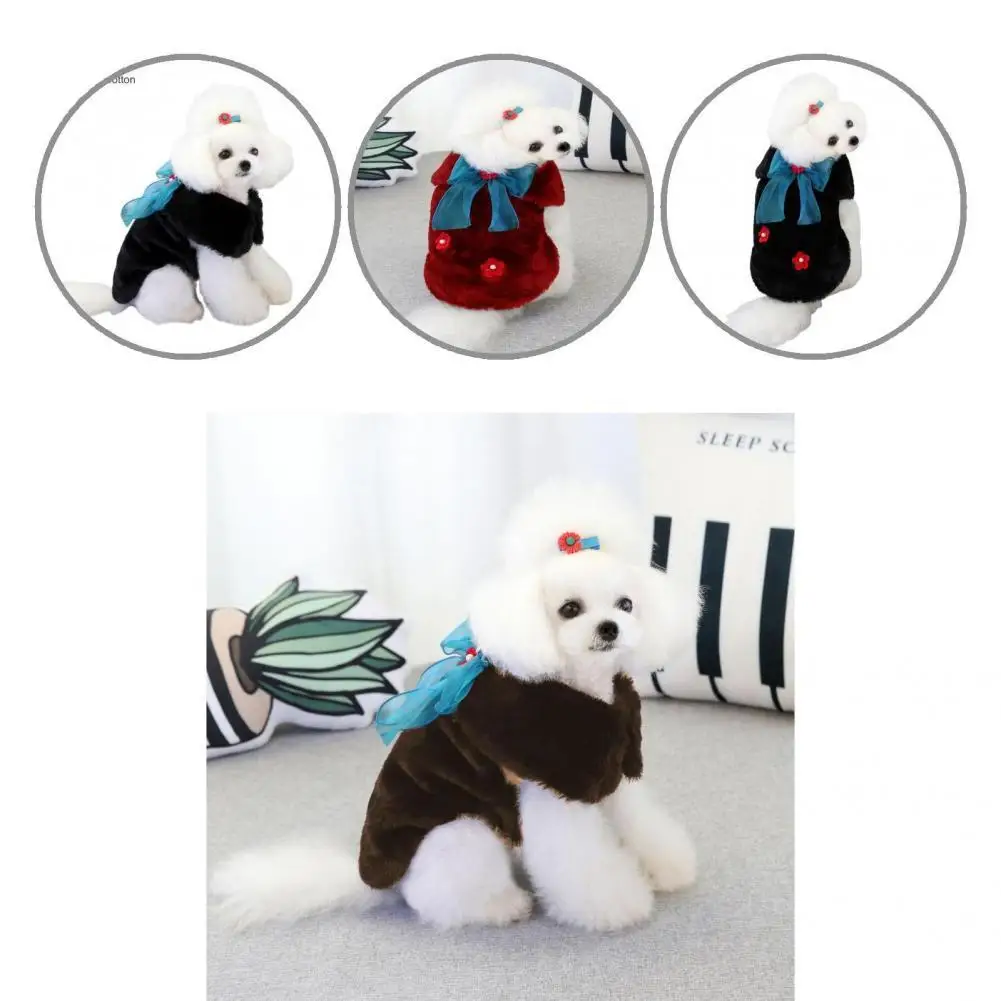 Nice-looking Pet Coat Red Flower Decor Close Fitting Puppy Two-leg Thickened Jacket Outfit Dog Outerwear Vest | Дом и сад
