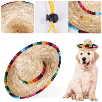 

Outdoor Dogs Sun Hat Funny Adjustable Pet Woven Straw Hat Costume Outdoor Small Pet Dogs and Cats Accessories