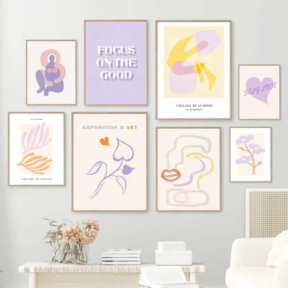 

Purple Abstract Line Female Flower Leaf Wall Art Canvas Painting Nordic Posters And Prints Wall Pictures For living Room Decor