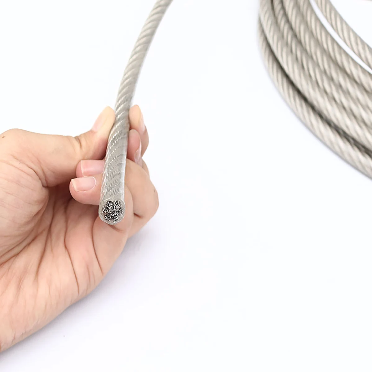 10 Meter  Diameter 0.6mm 0.8mm 1mm 1.2mm 1.5mm 2mm Wire Rope PVC Transparent Coated Cable 304 Stainless Steel Rope Clothesline