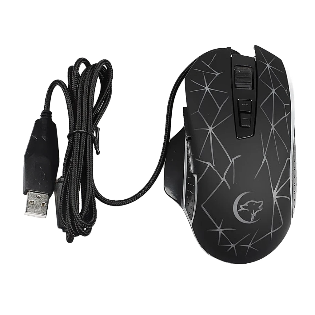 Optical Mouse Wired Colorful Lights G816 USB 9 Buttons DPI 1200-1600-2400-3200 For Laptop, Desktop Computer (Black)