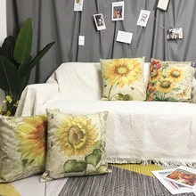 

Linen Throw Cushion Pillow Covers Square Pillowcase Sunflower Decorative for Sofas Beds Chairs Cushion Cover Set of 18 x 18 Inch
