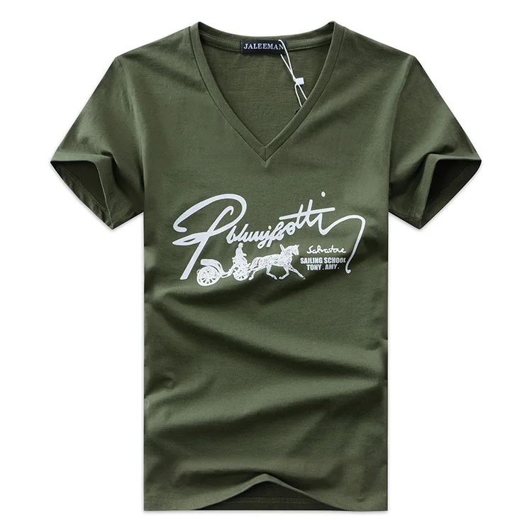 

2018 Spring And Summer MEN'S T-shirt V-neck Printed Short Sleeve Sweetheart Neckline Base Shirt Large Size Half Sleeve-Carriage