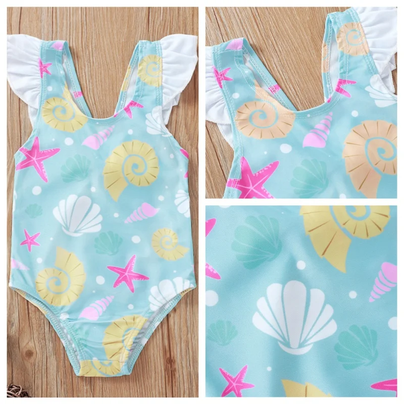 От 0 до 3 лет одежда для купания для маленьких девочек; милый купальник без рукавов с принтом ракушек; бант на боди