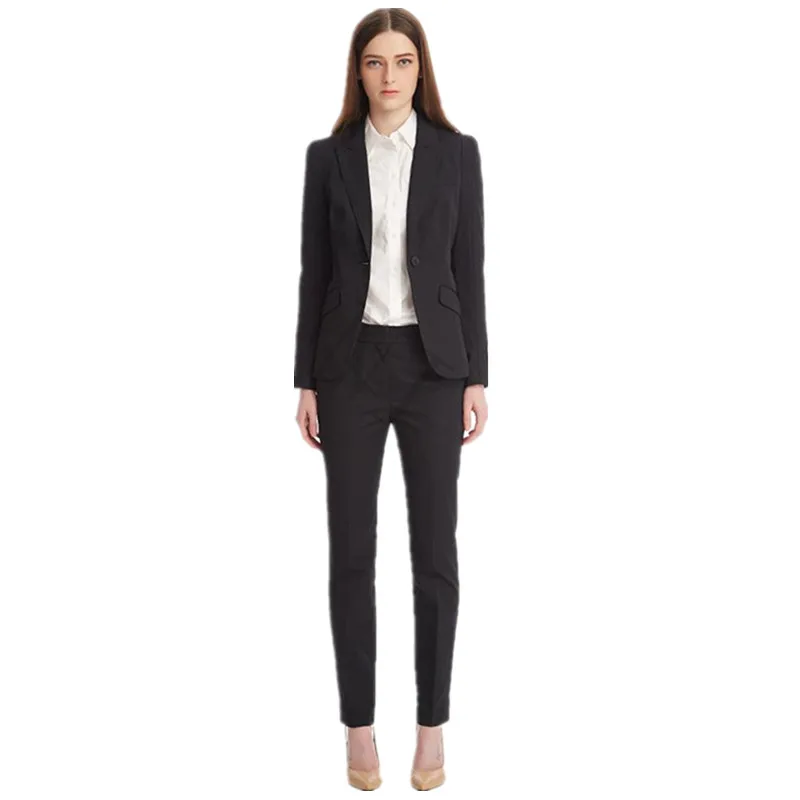 

Jacket+Pants Women Business Suit Black Single Breasted Female Office Uniform Evening Formal Ladies Trouser Suit 2 Piece Set