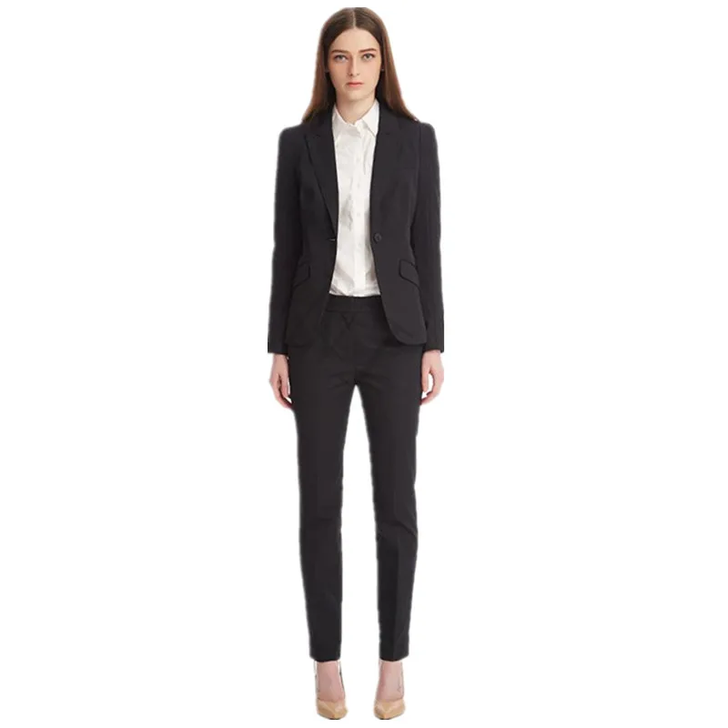 Jacket-Pants-Women-Business-Suit-Black-Single-Breasted-Female-Office ...