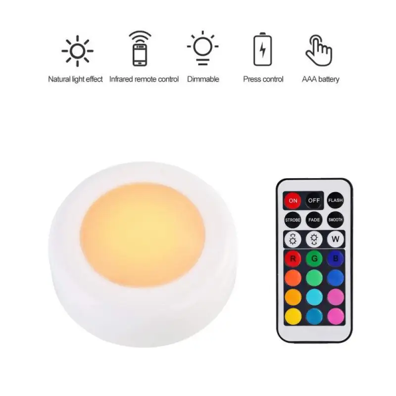 1PC Night Light Color Changing Small Lamp Wireless LED Remote Control Self Stick-On Lights Battery Push On Spot Lights For Kids night light lamp
