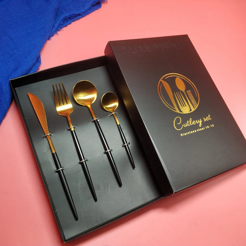 Hot Sale Small Size fourchettes couteaux cuilleres silverware stainless steel White Gold cutlery fork spoon knife dining set - Цвет: 4pcs with giftbox