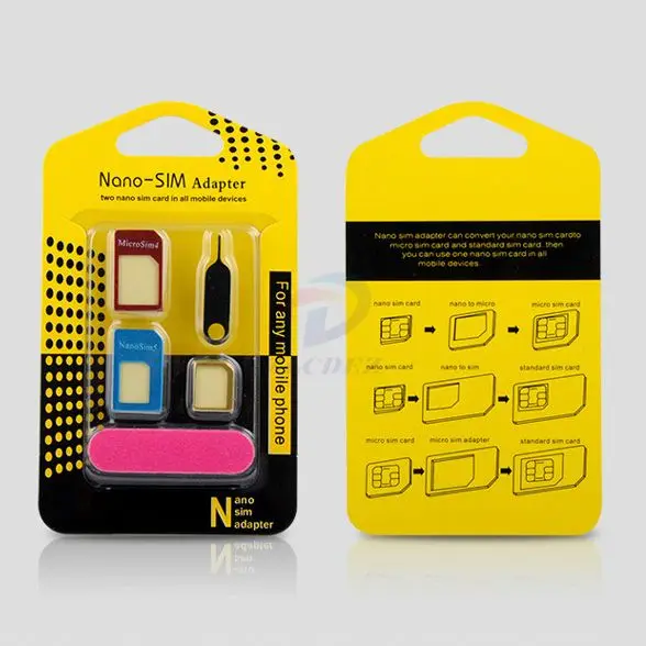 5 In 1 Nano Sim Card Adapters + Regular & Micro Sim + Standard Sim Card