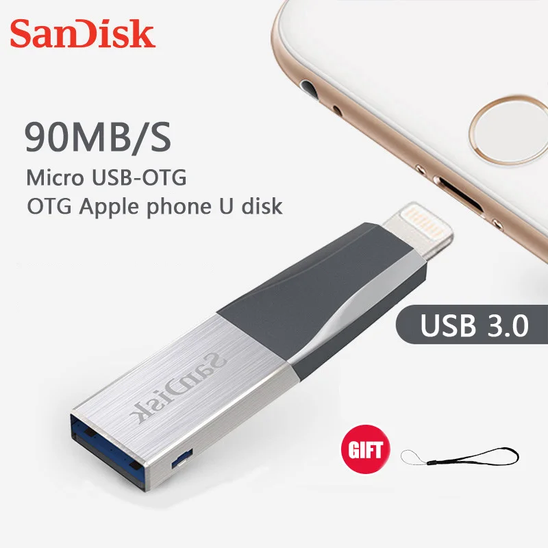 Usb-накопитель SanDisk OTG с разъемом Lightning и usb-накопителем SDIX40N USB3.0 флеш-накопитель 32 Гб 64 Гб 128 ГБ флеш-накопители для iPhone iPad MFi