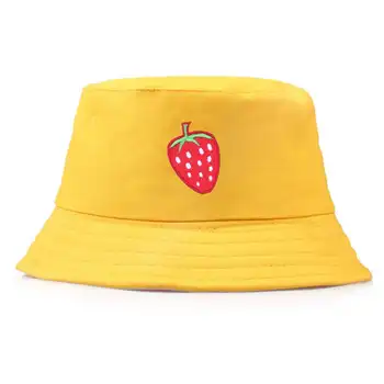 

Summer Panama Bucket Solid Color Strawberry Embroidered Bucket Hat Womens Fisherman Cap Sun Hats Flat Caps Fishing Hat Wholesale