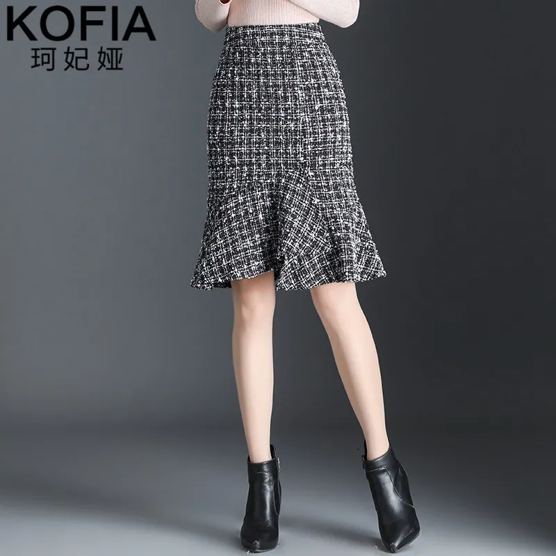

Graceful Tweed Mid-length Fishtail Skirt Skirt Autumn And Winter Women's Versatile High-waisted Large Size Flounced Skirt