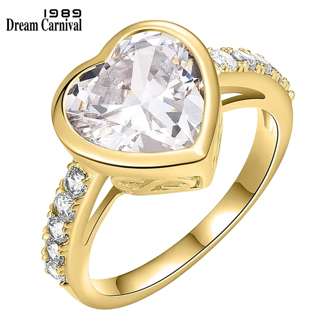 DreamCarnival 1989 Women Lover Heart Zircon Solitaire Rings 4 Colors 11mm Wedding Engagement Party Jewelry Amazing Price WA11316 Clear