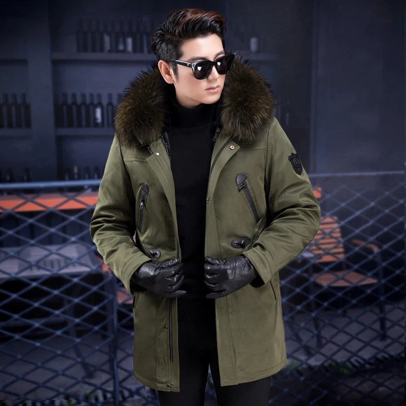 

2019 new men's fur coat blue middle-aged school to overcome rabbit fur liner detachable long section thick fur coat
