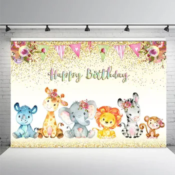 

NeoBack Glitter Dots Birthday Party Photography Backdrops Watercolor Animals Boy Birthday Party Banner Background Photography