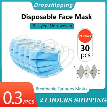 

30pcs Disposable Sanitary Mask 3-Plys Nonwoven Anti- Dust Filter Anti Spray Particles Breathable Earloop Face Thickened Mask