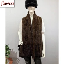 New Winter Lady Hand Knitted 100% Genuine Mink Fur Scarf Shawl Natural Warm Mink Fur Muffler Women Quality Real Mink Fur Scarves