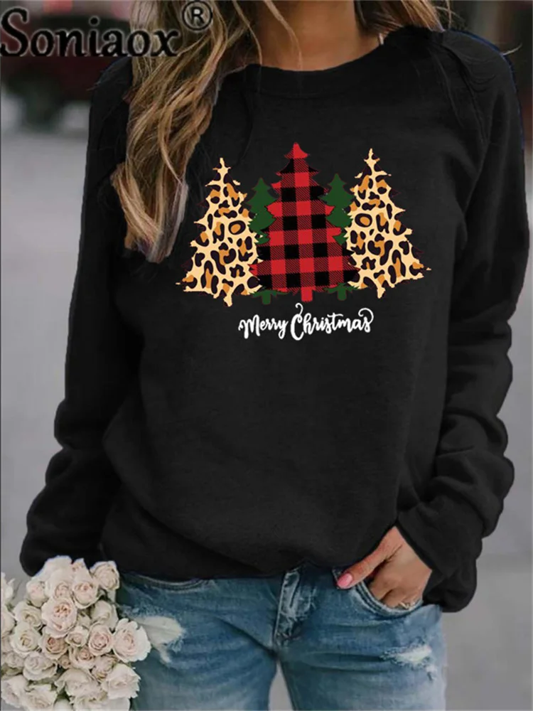 2021 Spring Autumn Christmas Printed Trees O-Neck Women Long Sleeve Sweatshirt Tops Casual Elegant Ladies Loose Pullovers Hoodie