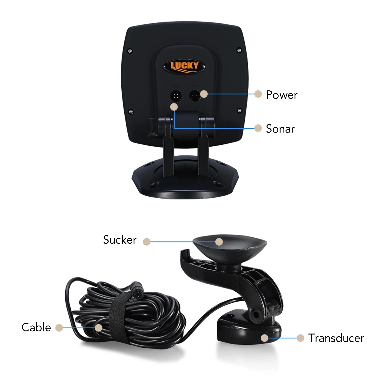 LUCKY Wired Fishing finder 180m / 590ft Depth Sounder Fish Detector F918-C180S Monitor LCD Locator Boat Fishfinder from a boat with fish finder