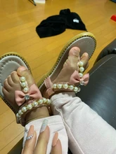 Sandalias de verano para niñas pequeñas, zapatos romanos de princesa individual con perlas de cristal sin cordones, zapatilla para niñas