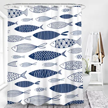 

New Style Shower Curtain Bottom Fish Polyester Digital Printing Waterproof Shower Curtain