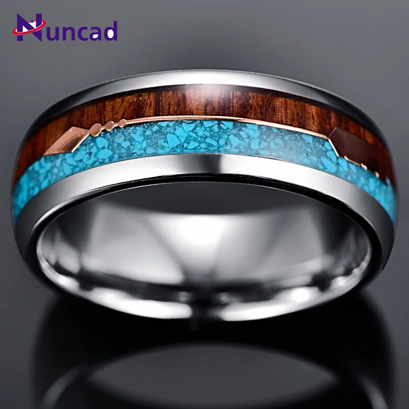 8mm Width Tungsten Steel Men's Ring Veneer+ Rose Gold Arrow Fully Polished Inner Dome Tungsten Carbide Ring