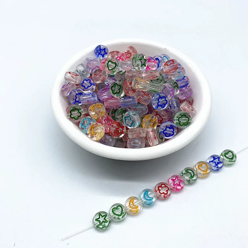 100pcs 7x4mm Acrylic Oval Beads Heart Moon Love Beads Jewelry Makeing DIY Clothing Accessories