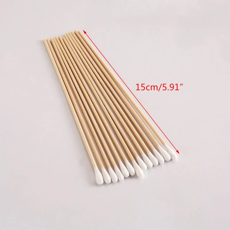 M4YA 100/200Pcs 6 Inch Long Wooden Handle Cotton Swabs Single-Head Cleaning Sterile Sticks Applicator for Wound Clean Oil Makeup 6