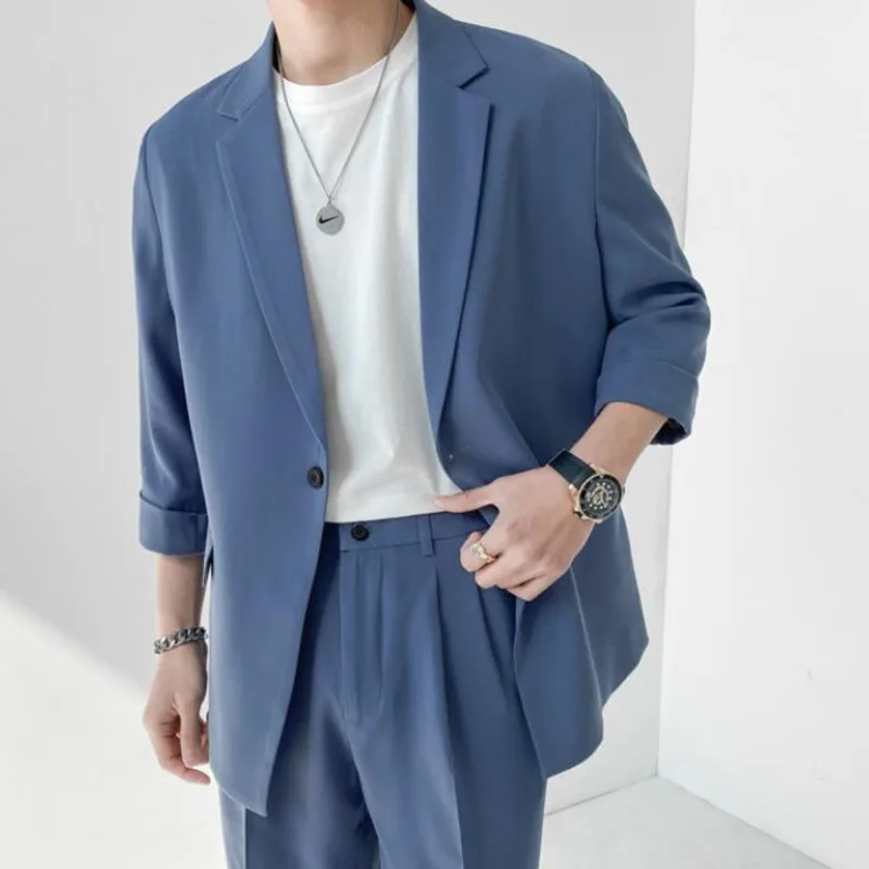 Spring Summer British Style Formal Blazer Men Korean Fashion Loose Casual Dress Jacket Men Harajuku Social Suit Jacket M-2XL