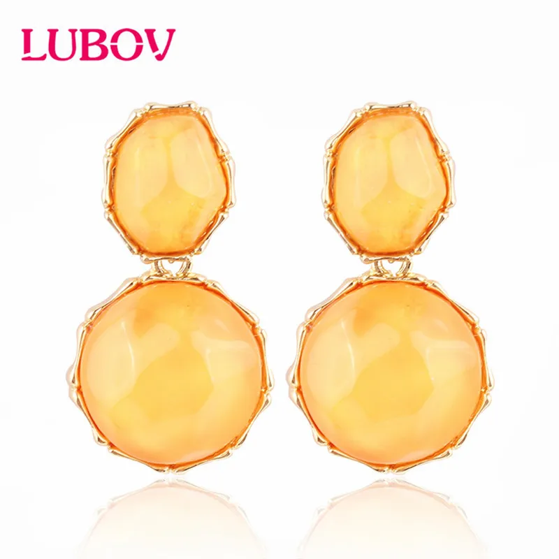 

LUBOV Irregular circle Crystal Stone Dangle Earrings Gold Color Metal Frame Drop Earrings for Women Birthday Gift Party Jewelry