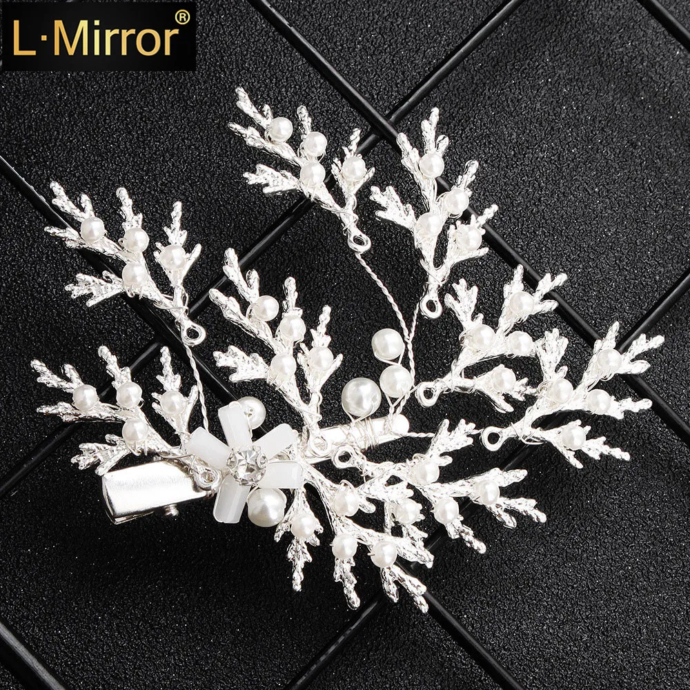 

L.Mirror 1Pcs Hair Clip Pearl Barrette Snowflake Headpieces for Bridesmaids Silver