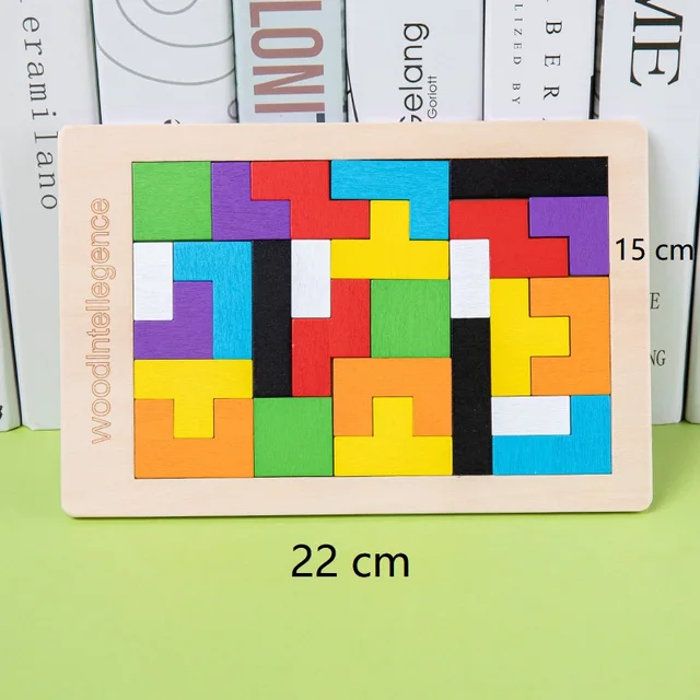 Colorful 3D Puzzle Wooden Tangram Math Toys Tetris Game Children Pre-school Magination Intellectual Educational Toy for Kids 6